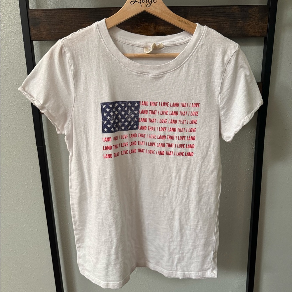 White T-Shirt with American Flag Print